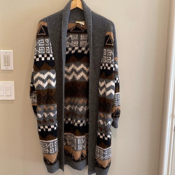 Hand Made in Peru 100% Alpaca Shawl Neck L/S Open Long Line Heavy Cardigan OS - Picture 1 of 10